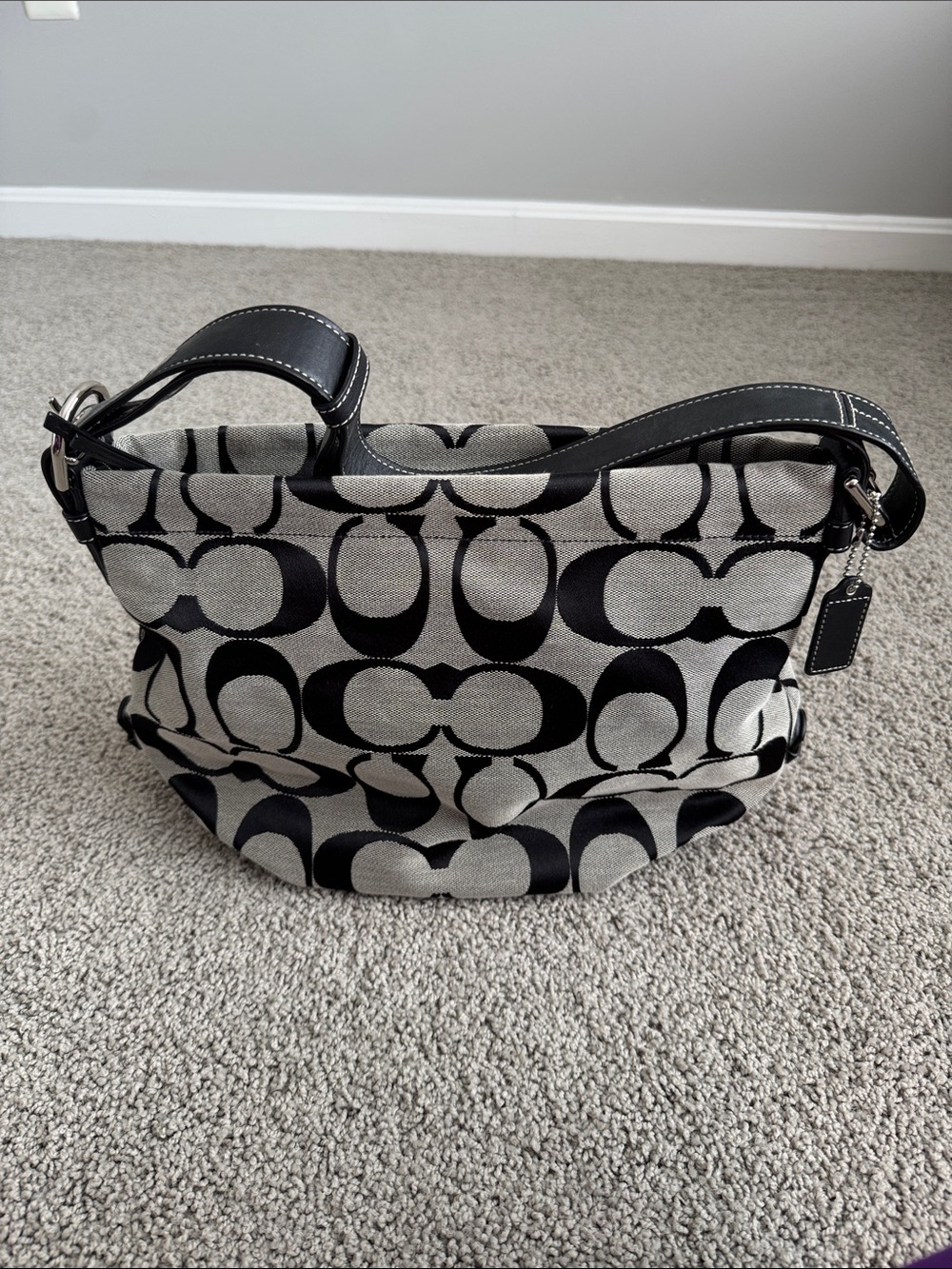 Coach Black and Gray Signature Hobo Shoulder Bag